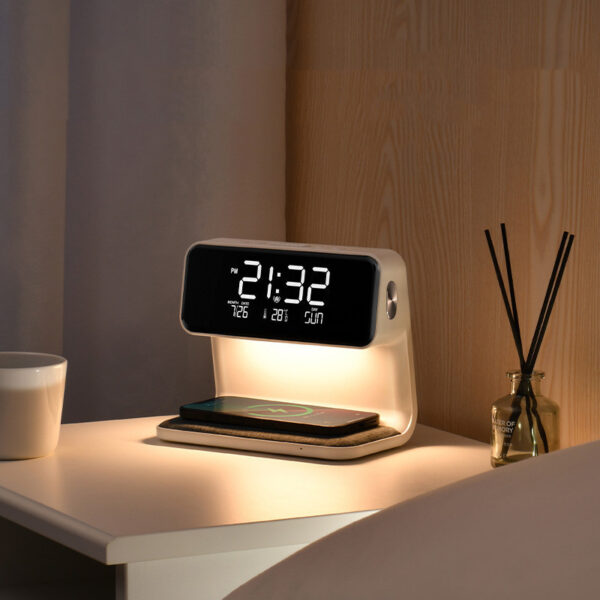 Creative 3 In 1 Bedside Lamp Wireless Charging LCD Screen Alarm Clock  Wireless Phone Charger - Image 3